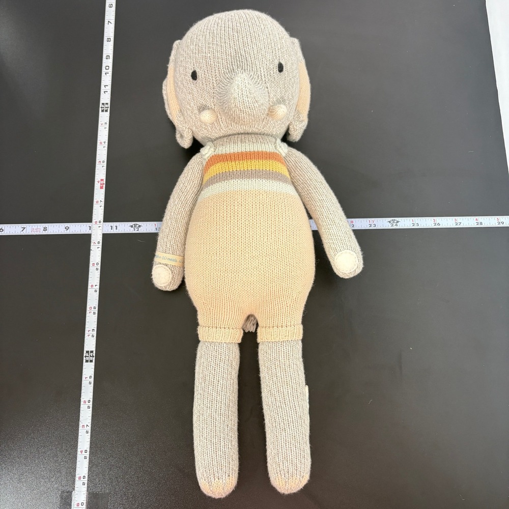 Cuddle + Kind Elephant Plush Toy 20" Gray Tan Striped Handmade Knit Doll‎